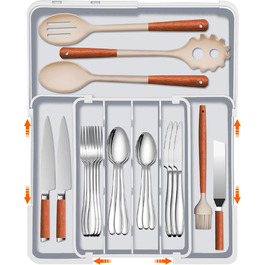 Органайзер для столових приборів ZHUlYIWIN в шухляду, розсувний, з тримачами для ножів (сірий)