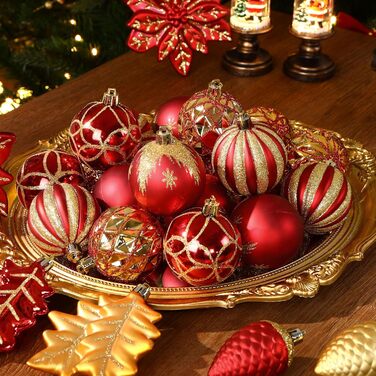 Набір прикрас для ялинки Shareconn: 106 шт., 24 кольори, міцні ялинкові кулі, декор для ялинки, свята, весілля (рубіново-червоний та золотий)