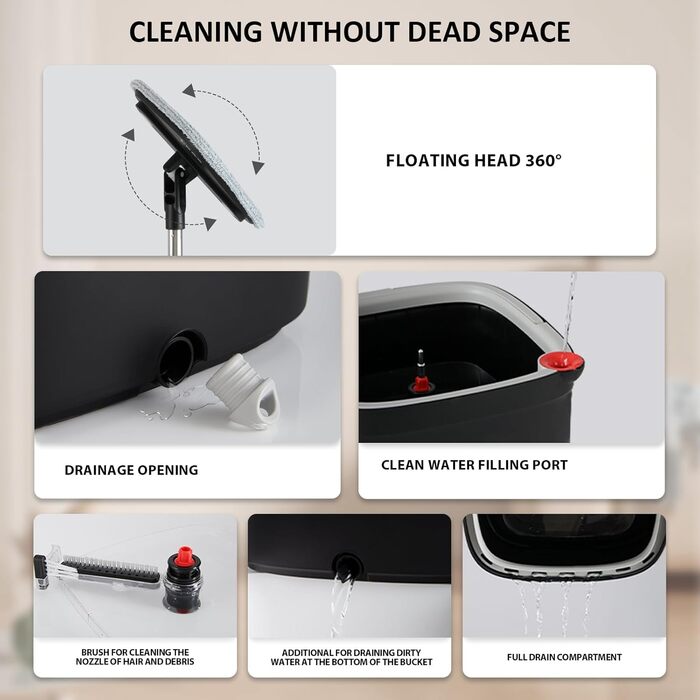 Набір для миття підлоги Spin Mop з віджимом 360° та мікрофіброю, телескопічний подовжувач, набір для прибирання