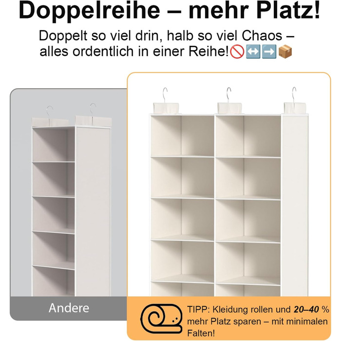 Органайзер для одягу на 6 рівнів, розкладний, з 3 металевими гачками – для шафи, спальні, гуртожитку