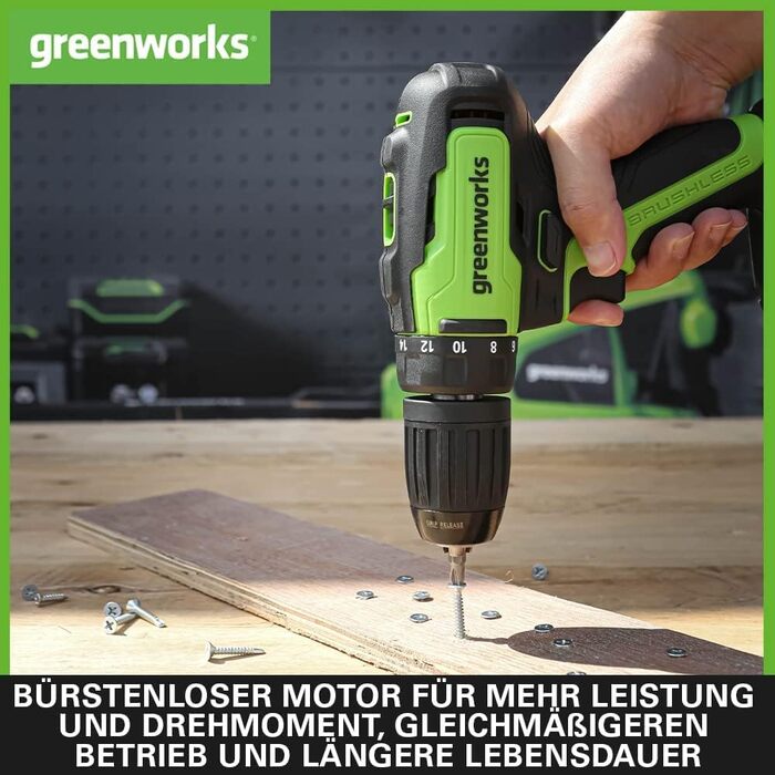 Greenworks GD24SDS2 Акумуляторний дриль-ударний SDS безщітковим мотором, 24V, 0-1000 об/хв, 0-4500 уд/хв, 2 Дж енергії удару, 3 роки гарантії (з кейсом), без акумулятора та зарядного пристрою