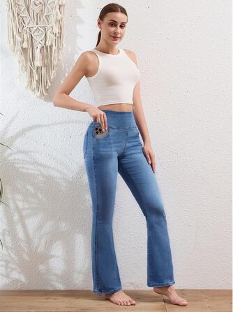 Джинси жіночі Chase Hot Bootcut, висока талія, еластичні джеггінси з кишенями, середній блакитний колір, розмір XL, внутрішній шов 29