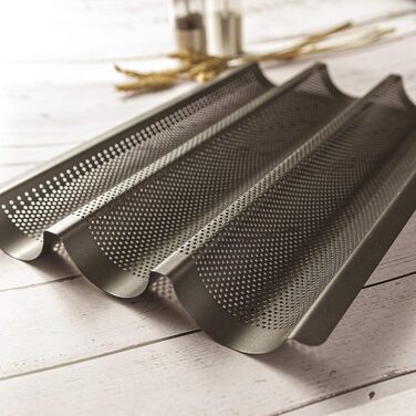 Wundermix - Baguette Sheet with Non-Stick Coating • Baguette Baking Mold for 3 Baguettes • Baguette Baking Sheet for Stick Breads • Baguette Mold • Bread Baking Mold • Baking Accessories