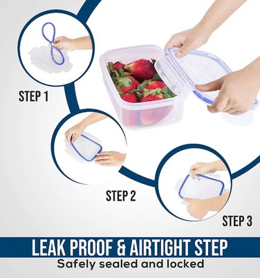 Набори контейнерів KICHLY 24шт з кришкою: 12 контейнерів, 12 кришок. Контейнери для зберігання їжі, ланч-бокси, контейнери для заморожування, BPA-Free. Органайзер для кухні (блакитний, набір 12 шт.)