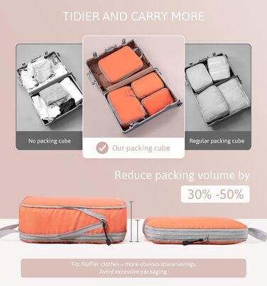 Набір компресійних кубиків для валіз Meowoo (4 шт.) - Органайзер для подорожей, водонепроникний (XL, L, 2×M), для ручної поклажі та валіз, помаранчевий