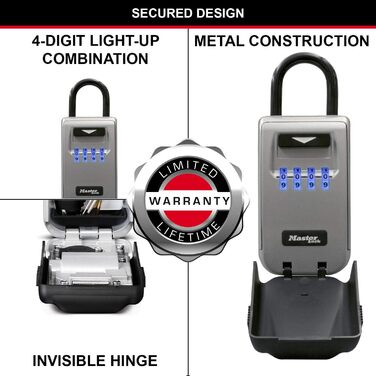 Сейф для ключів Master Lock з кріпленням на стіну, зовнішній, 12.6 x 7.2 x 5.2 см, з підсвічуванням та бугелем