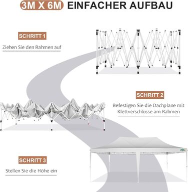 COBIZI Pavilion 3x3 Waterproof Stable Winter-Proof Party Tent 3x3 with 4 Side Walls Pop Up Folding Pavilion UV Protection 50+ Garden Pavilion With Handbag, 8X Pegs and 4X Wind Rope, (White, 3x6 m)