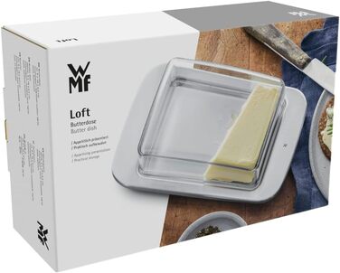 WMF Loft Brunch Butter Dish, Stainless Steel 11.5 x 16.8 cm, with Plastic Lid, Brushed Cromargan Stainless Steel, Dishwasher Safe