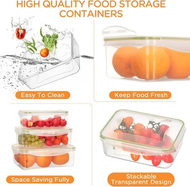 Набір контейнерів для зберігання їжі AiQInu 5 шт. з кришкою, BPA-Free, PP (1.5L+1L+0.5L+0.24L+0.12L), прозорі, для холодильника та мікрохвильової печі