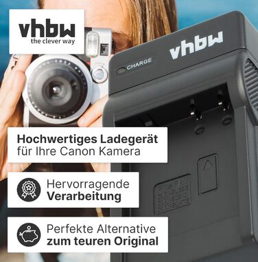 Зарядний пристрій vhbw сумісний з Canon PowerShot A2600, A2500, A2300, A3400, A2400 – для камери/відеокамери, акумулятор, зарядний футляр, індикатор заряду, 4.2V