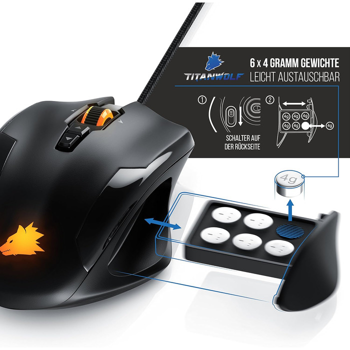 Механічна клавіатура та миша TITANWOLF з підсвічуванням LED та XXL килимком для миші, ігрова комбінація, Anti-Ghosting, 10800dpi, Makro-режим
