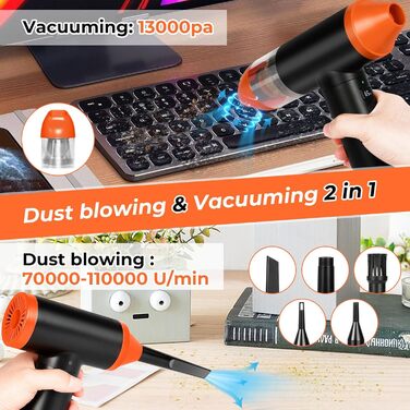 Електричний пилосос-фен 3-в-1 Staubgebläse: потужний, для чищення клавіатури, дивану, авто (110000 об/хв, 13000 Па)