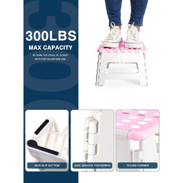 Складний табурет HOUSE DAY 22см, рожевий та білий. Стабільний, легкий, з антиковзким покриттям. Ідеально для дітей, ванної кімнати, кемпінгу, пікніка та дому.