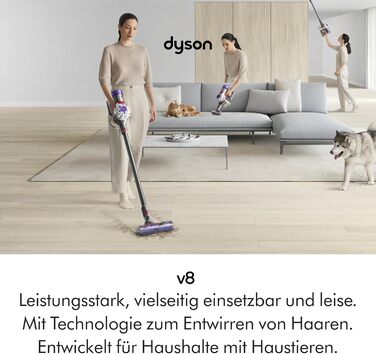Бездротовий пилосос Dyson V8 Advanced: потужність 130 AW, до 40 хв роботи, технологія Motorbar проти заплутування волосся, видаляє шерсть тварин, ручний та насадка для підлоги