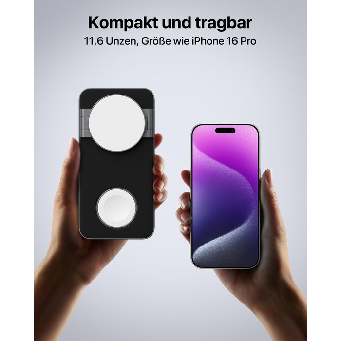 Бездротова зарядка Induktive з підтримкою MagSafe, 3 в 1 для iPhone 15/14/13/12, Apple Watch та AirPods (Чорний)