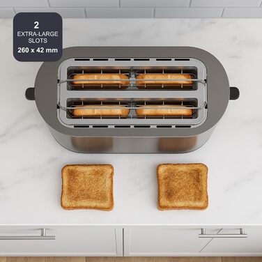 Тостер BLACK+DECKER BXTO1960E з цифровим керуванням, 1960 Вт, 6 рівнів підсмажування, 4 відділення, функції: стоп, підігрів та розморожування, автоматичне центрування, підігрівач для тостів