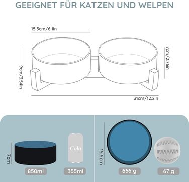 Миска для собак та котів SPUNKYJUNKY з кераміки, велика, 850 мл, піднята на бамбуковому стійці, колір «Зоряне небо»