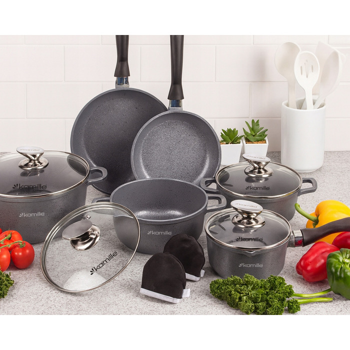 Набір кастрюль та сковорідок Kamille, 10 предметів, для індукційних та газових плит