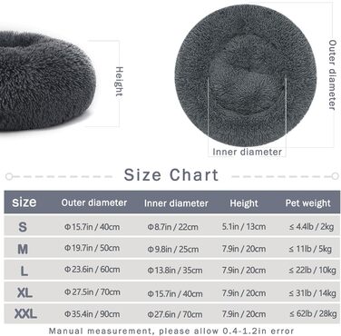 М'яке кругле ліжко для собак та котів з плюшу - Donut. Зручне собаче гніздо, кошик для котів. Можливість прання. Розміри S/M/L/XL/XXL (XXL-80cm, L 60 x 60 x 20 cm). Колір: темно-сірий.