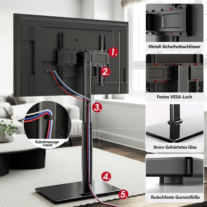 AOKCOS Adjustable TV Stand Base - Tilting & Swivel, Height 1350mm, for 32-70 inch TVs, VESA 400x400, 40kg Max Load (White/Black)