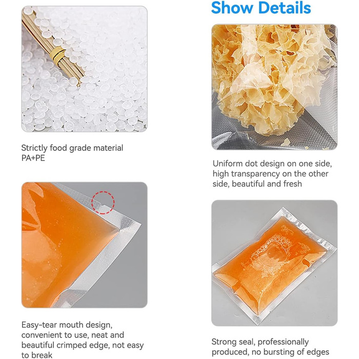 200 Vacuum Bags 10x15/15x20/20x25/20x30, Freezer Bags, Sous Vide Bags, BPA-Free, Embossed Air Channels, for all Vacuum Sealers & Food Vacuum Machines, for Vegetables, Meat, etc.