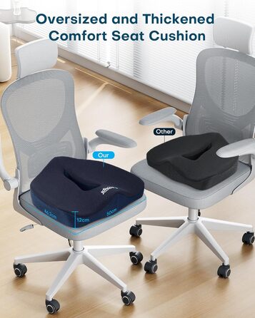 Ортопедична подушка для сидіння Feagar з Memory Foam: для офісного крісла, інвалідного візка, автокрісла. Подушка для хребта, стегна та сідниць. Чорний колір (Темно-синій, XL (90-150кг))