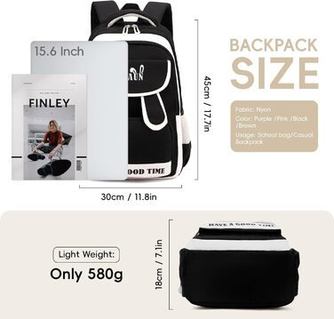 Шкільний рюкзак для дівчинки-підлітка, легкий водонепроникний, з милим брелоком. Підходить для 3-5 класів та старшої школи. Великий рюкзак для підлітків - фіолетовий (чорний)
