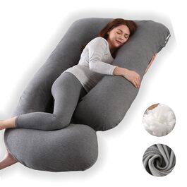 Подушка для вагітних Allopera, повного тіла, 145 см, знімний чохол - підтримка для ніг, спини, шиї, плечей, стегон, живота. Матеріал: трикотажна бавовна (темно-сірий)