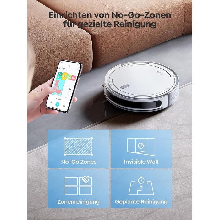 Робот-пилосос з функцією миття підлоги Vyzzle D10, LDS навігація, 5000Pa, керування через додаток/Alexa, для шерсті тварин, килимів, твердих підлог, білий