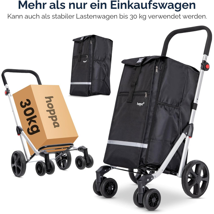 Hoppa – Розкладний візок для покупок | Великий 74L | Легкий візок на 6 колесах з 5 кишенями | Міцний та водонепроникний | Ідеальний для щоденного використання