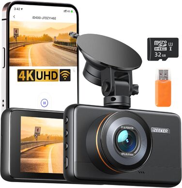 iZEEKER 4K відеореєстратор для авто, 2160P WiFi, 32GB карта, нічне бачення, Loop-запис, G-сенсор, 24h паркінг, WDR