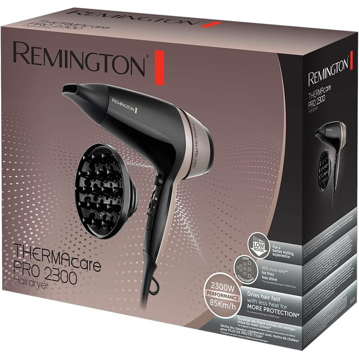 Фен Remington Power Dry D3010 (PRO) з іонізацією: 2000 Вт, компактний, стилінг-насадка, 3 режими нагріву, 2 швидкості, охолоджувальна кнопка, Eco-режим