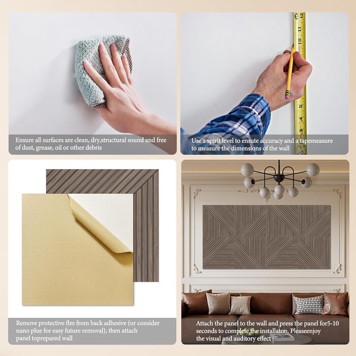 Акустичні панелі JBER (6 шт), самоклеючі звукопоглинаючі стінові панелі для офісу, студії та дому, 180 x 120 см, колір світкий горіх (тик)