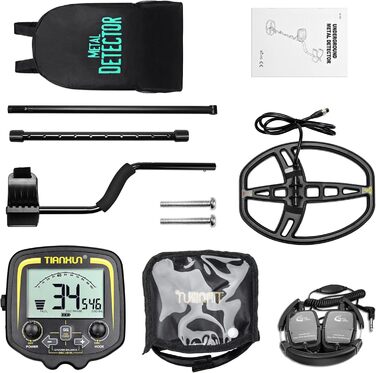 Металдетектор 13''/33см Profi з великою водонепроникною двокотушковою пошуковою котушкою, високою чутливістю та функцією Pinpointer, для пошуку золота, для дорослих з LCD-дисплеєм (Сірий)