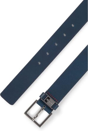 Чоловічий шкіряний ремінь HUGO Giove-Mplate, 110 см, темно-синій (Navy) з металевими деталями та логотипом
