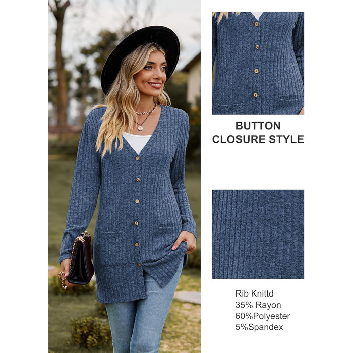Кардиган жіночий з довгим рукавом, відкритий спереду, на ґудзиках, V-подібний виріз, легкий, з кишенями (XL, темно-синій)