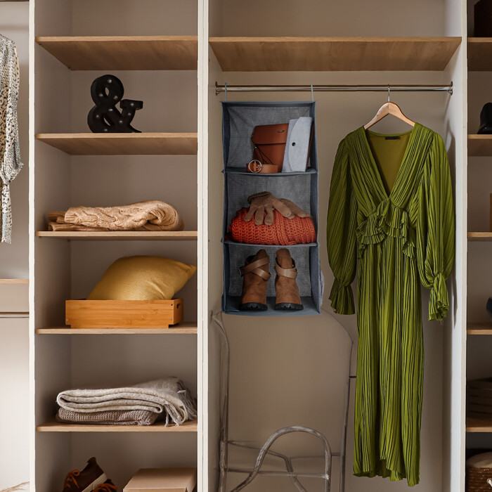 Relaxdays 2x Clothes Closet Hanging Shelf, 3 Compartments
