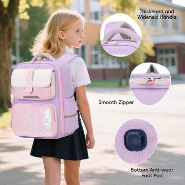 Дитячий рюкзак для школи (1-4 клас) з нагрудним ременем, для дітей 6-10 років, з відбиваючими елементами, фіолетовий