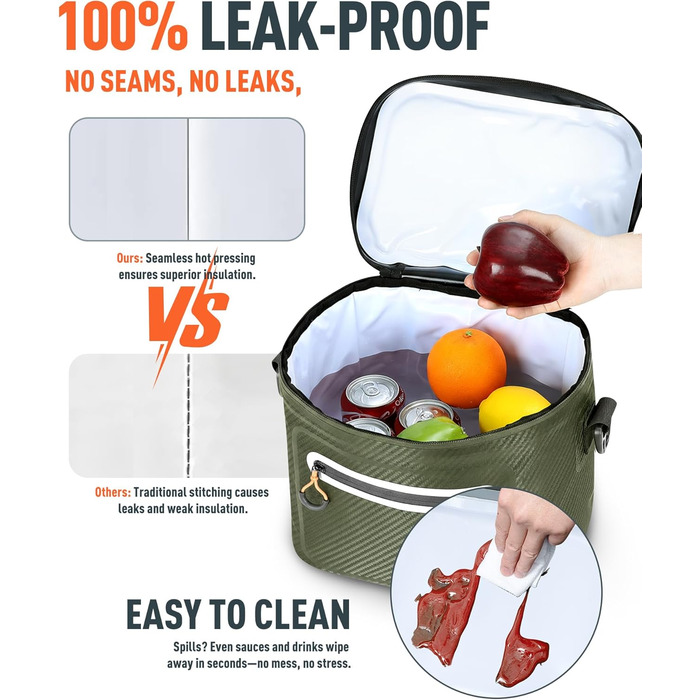 Lekesky 20L Ізольована Сумка-Холодильник – Переносна, Водонепроникна Сумка для Пікніка, Походу, Пляжу, Грилю (B-армійний зелений)