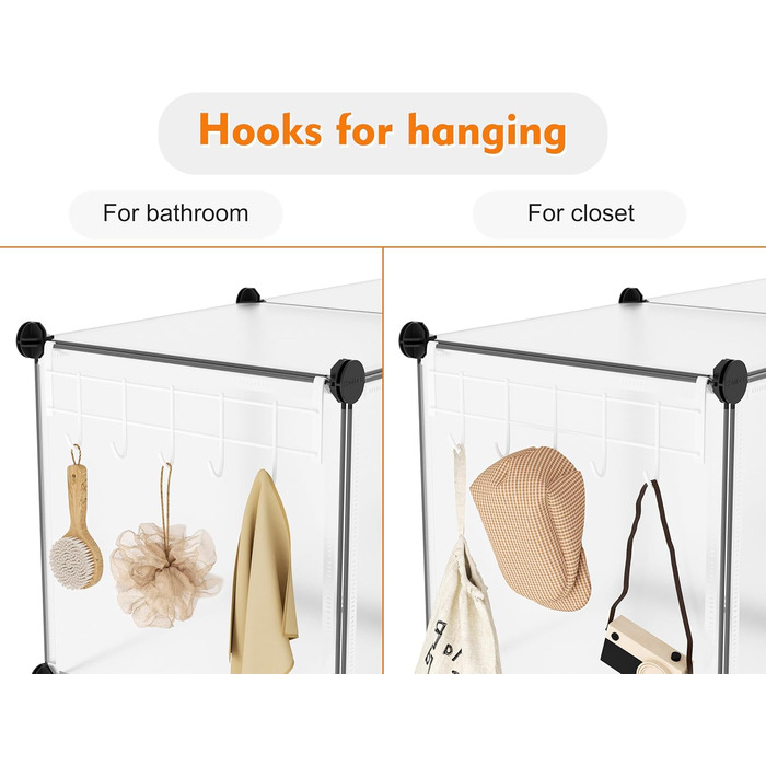 Wardrobe, Portable Shelving System, Plastic Closet with 2 Clothes Rods, Bedroom Wardrobe Closet White for Bedroom