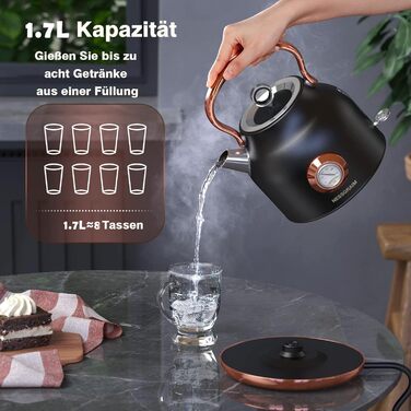 Чайник електричний NESSGRAIM Retro, 1.7л, чорний, з LED-індикатором та великим термометром