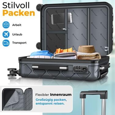 Чемодан KESSER® 120L з ABS-пластику з кодовим замком, вагами та органайзером, 75 см | Валіза на колесах для подорожей та бізнесу