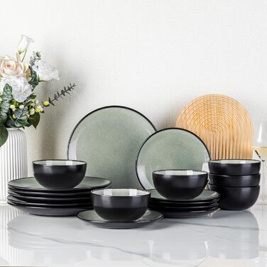 Набір посуду з каменю GBhome на 6 осіб (18 предметів), ручна робота, реактивна глазур, мікрохвильова та посудомийна машини, набір тарілок та мисок Desret Salbei