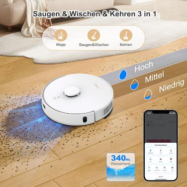 Робот-пилосос AIRROBO GT21 з функцією миття, 3.5л, станція самоочищення, 180хв роботи, LiDAR навігація, потужне всмоктування, керування через додаток, для килимів та шерсті тварин