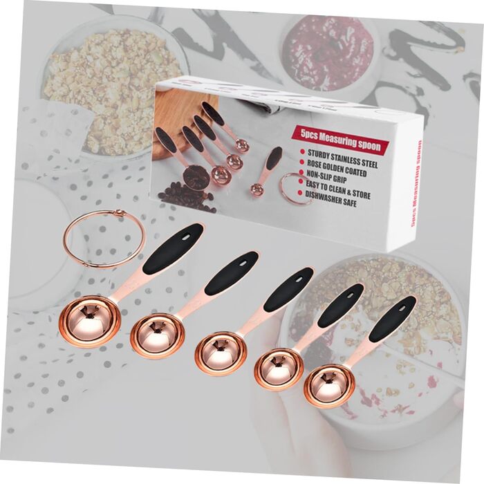 Cieeo 3-Piece Measuring Spoon Set in Rose Gold - Kitchen Helper Set, Kitchen Utensil Set, Baking Accessories Set, Wooden Spoon Set, Measuring Cup, Cocktail Spoon, Kitchen Accessories, Stainless Steel, Rose Gold
