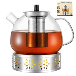 Скляна чайник HEMOLY 1,5 л з ситечком та підставкою для чаю