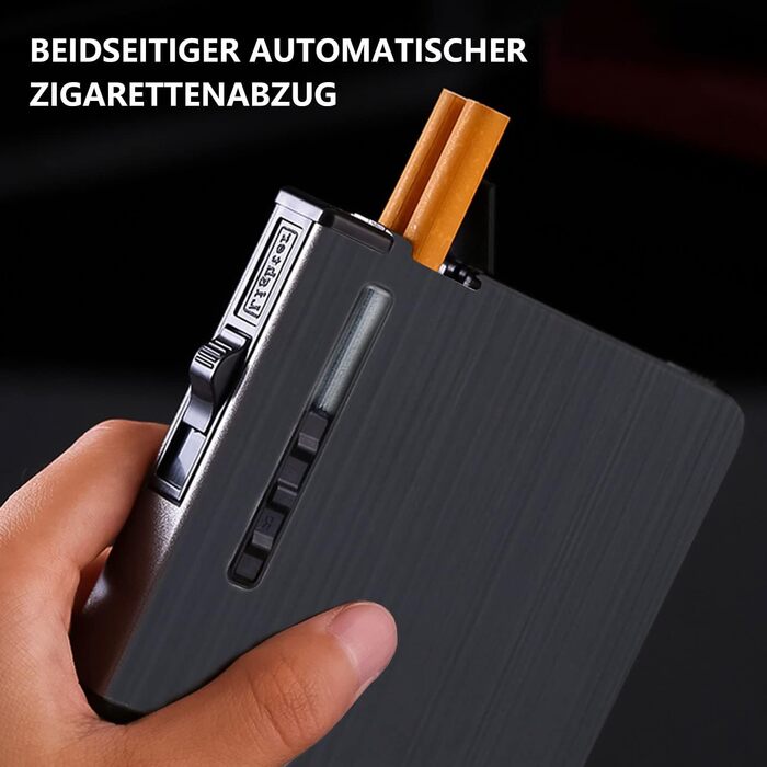 Елегантне Zigarettenetui з запальничкою CAM2, автоматичне витягування, вміщує 20 сигарет, чорний, з металевим малюнком