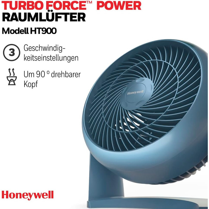 Вентилятор Honeywell TurboForce Turbo-Ventilator HT900NE4 - блакитний (тихий, з регулюванням кута нахилу, 3 швидкості, настінний/настільний)