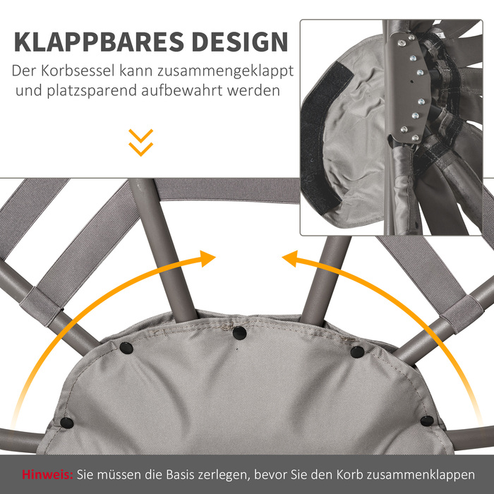 Крісло-мішок Outsunny Papasan, садове крісло, 2 кошика, подушка овальної форми, розкладне крісло для відпочинку, балкон, тераса, пісочно-коричневий колір, сталь, 118x75x139 см | Aosom