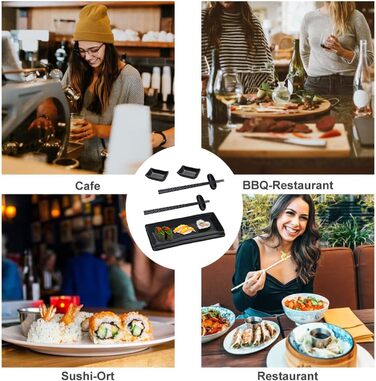 Набір для суші: 2 тарілки, 2 миски для соусу, 2 пари паличок та підставки, чорний